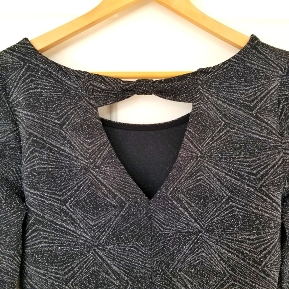Only Black Sparkle Boat Neck Long Sleeve Cut-out Back Party Shirt - Picture 5 of 8